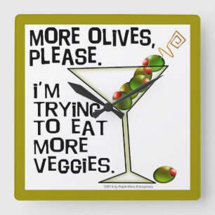 Meer OLIVEN - Ik probeer meer groenten te eten! Vierkante Klok