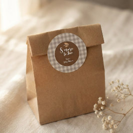 Meer om van te houden Rustieke Gingham Baby Shower Ronde Sticker