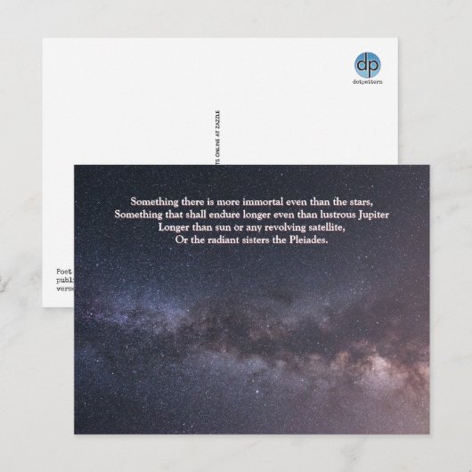 "Meer onsterfelijk dan de sterren" Citaat Melkweg Briefkaart (Voorkant / Achterkant)