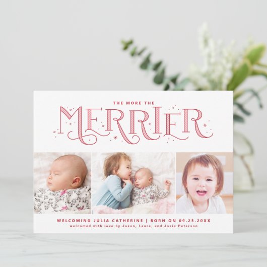 Meer over de Merrier Big Sibling Geboorteaankondig Aankondiging (Staand voorkant)