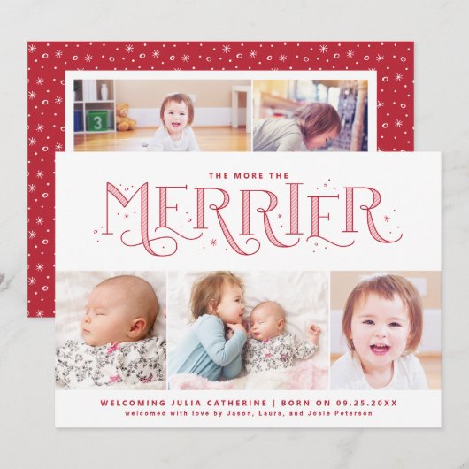 Meer over de Merrier Big Sibling Geboorteaankondig Aankondiging (Voorkant / Achterkant)