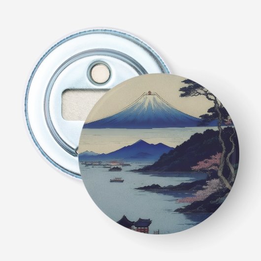 Meer, Pijnboom en Berg - Japan Button Flesopener (Voorkant)