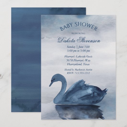 Meer reflecties | Dusty Blue Swan Baby shower Kaart (Voorkant / Achterkant)