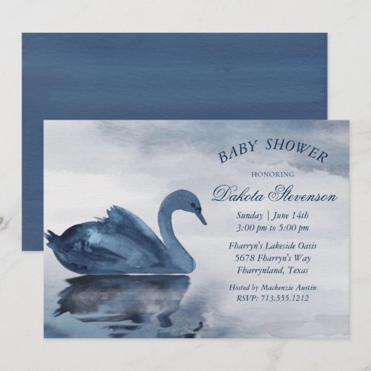 Meer reflecties | Dusty Blue Swan Baby shower Kaart (Voorkant / Achterkant)