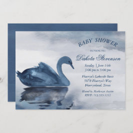 Meer reflecties | Dusty Blue Swan Baby shower Kaart
