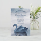 Meer reflecties | Dusty Blue Swan Birthday Party Kaart (Staand voorkant)
