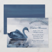 Meer reflecties | Dusty Blue Swan Birthday Party Kaart (Voorkant / Achterkant)