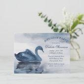 Meer reflecties | Dusty Blue Swan Birthday Party Kaart (Staand voorkant)