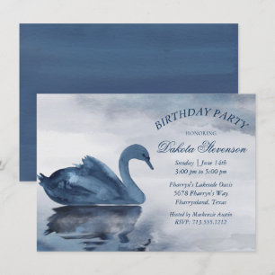 Meer reflecties   Dusty Blue Swan Birthday Party Kaart