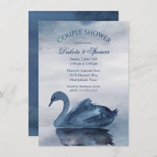 Meer reflecties | Dusty Blue Swan Couple Shower Kaart (Voorkant / Achterkant)