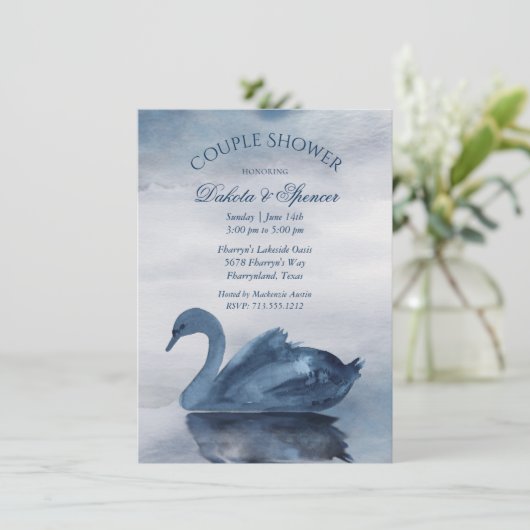 Meer reflecties | Dusty Blue Swan Couple Shower Kaart (Staand voorkant)