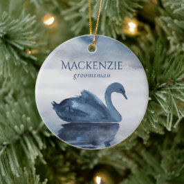 Meer reflecties | Dusty Blue Swan Groomsman Keramisch Ornament