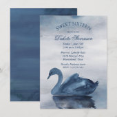 Meer reflecties | Dusty Blue Swan Sweet 16 Party Kaart (Voorkant / Achterkant)
