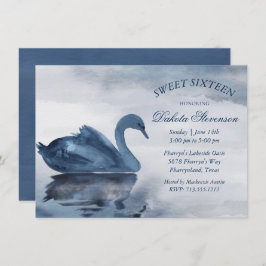 Meer reflecties | Dusty Blue Swan Sweet 16 Party Kaart