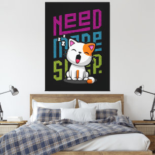 Meer slaap nodig   Grappige Cat schattige geeuwen  Canvas Afdruk