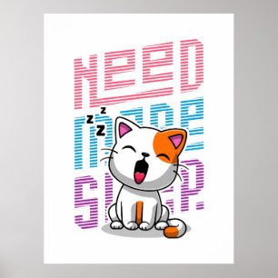Meer slaap nodig   Grappige Cat schattige geeuwen  Poster