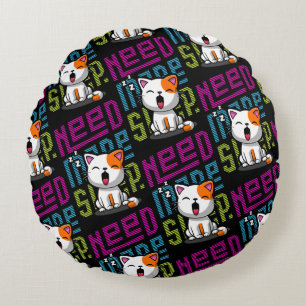 Meer slaap nodig   Grappige Cat schattige geeuwen  Rond Kussen