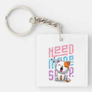 Meer slaap nodig   Grappige Cat schattige geeuwen  Sleutelhanger