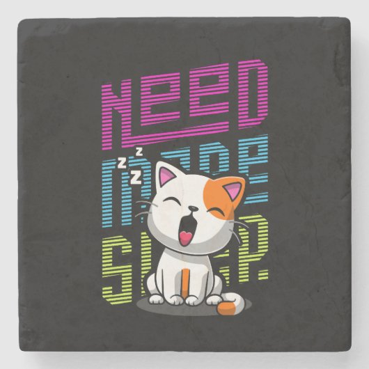 Meer slaap nodig | Grappige Cat schattige geeuwen  Stenen Onderzetter (Voorkant)