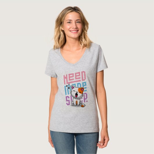 Meer slaap nodig | Grappige Cat schattige geeuwen T-shirt (Voorkant volledig)