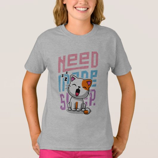 Meer slaap nodig | Grappige Cat schattige geeuwen  T-shirt (Voorkant)