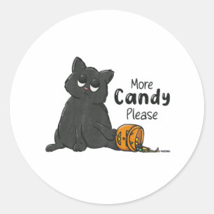 Meer Snoep Alsjeblieft Halloween Zwarte Kat Ronde Sticker