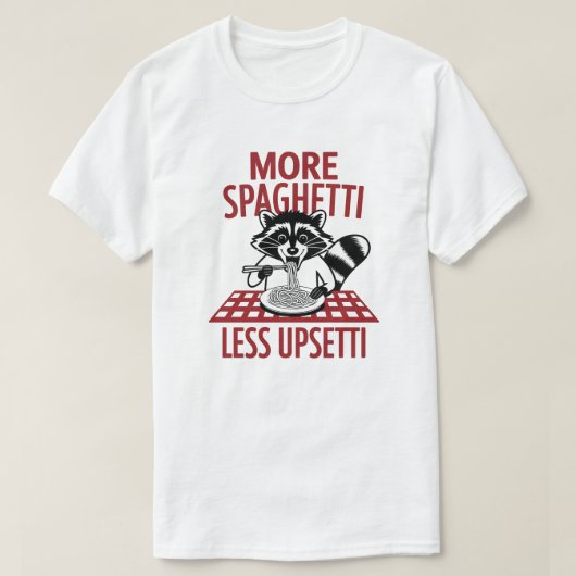 Meer Spaghetti Minder Overstuur Raccoon Pasta T-shirt (Design voorkant)