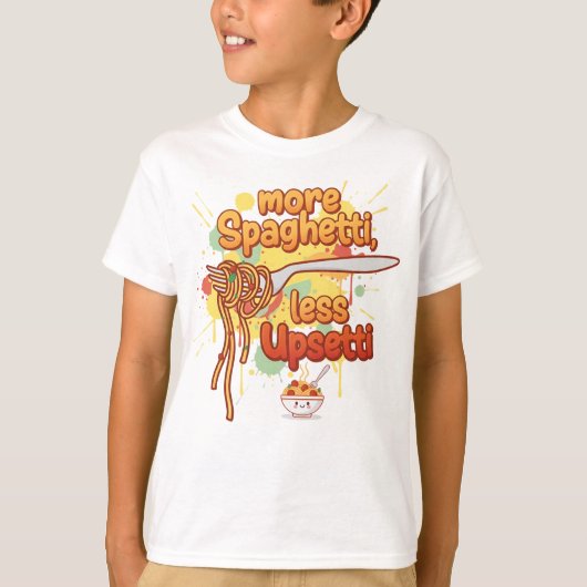 Meer Spaghetti Minder Upsetti – Grappig Comfortfoo T-shirt (Voorkant)