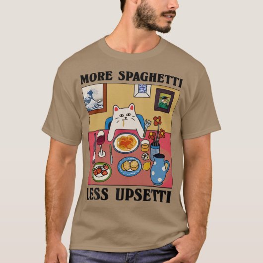 Meer Spaghetti Minder Upsetti Grappige Cute Kat Ze T-shirt (Voorkant)