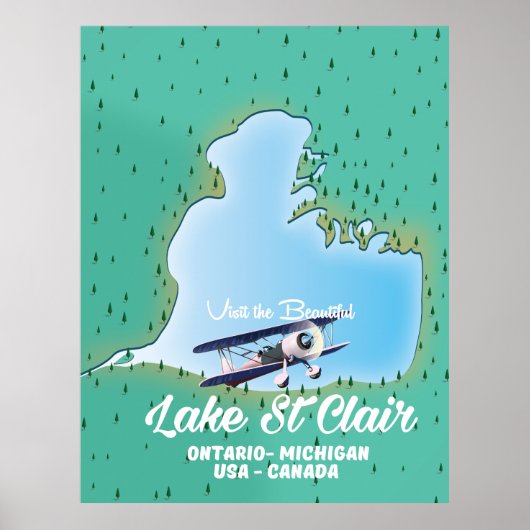 meer St Clair USA Canada meer kaart Poster (Voorkant)