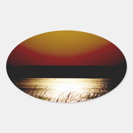 Meer Sunset Ovale Sticker (Voorkant)