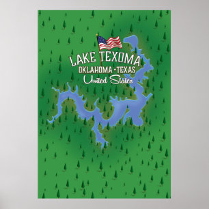 Meer Texoma USA kaart. Poster