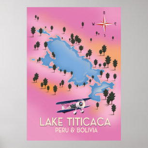 Meer Titicaca, Peru, Bolivia meer kaart reis kunst Poster