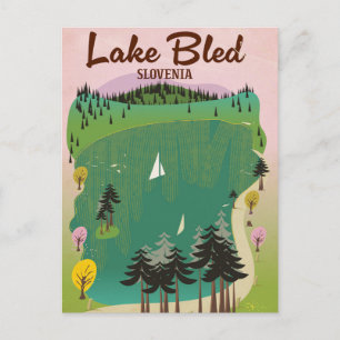 Meer van Bled vintage stijl reisposter Slovenië Briefkaart