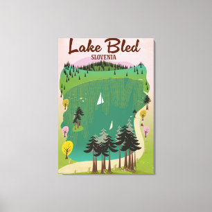 Meer van Bled vintage stijl reisposter Slovenië Canvas Afdruk