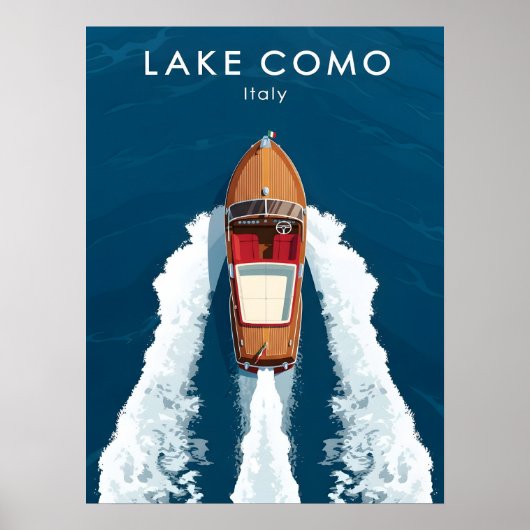 Meer van Como antieke motorboot – Italiaanse Reis Poster (Voorkant)