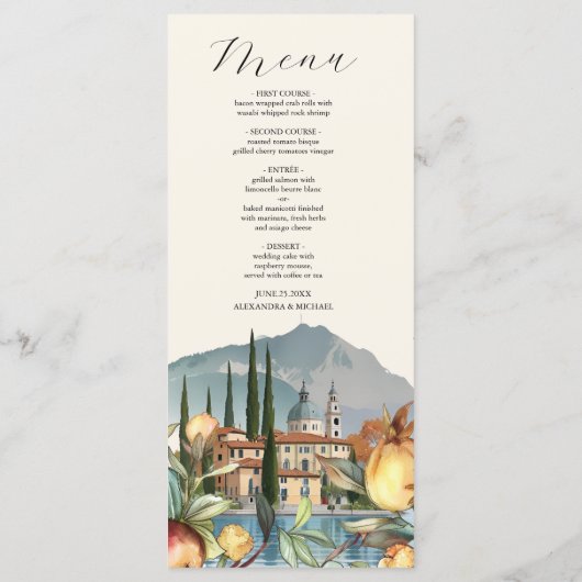 Meer van Como  Italië Bestemming Trouwen Menu (Achterkant)