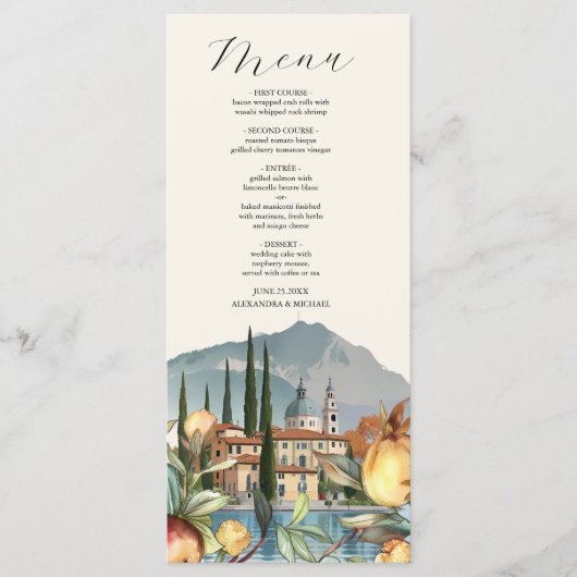 Meer van Como  Italië Bestemming Trouwen Menu (Voorkant)