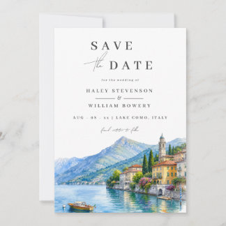Meer van Como Italië Chic Aquarel Foto Bestemming Save The Date
