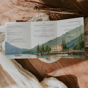 Meer van Como Italië Getekende Trouwkaart Drieluik Uitnodiging