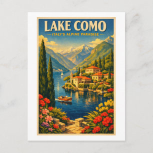 Meer van Como, Italië, in een klassieke retro-reis Briefkaart