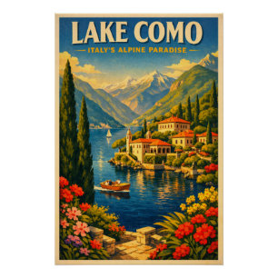 Meer van Como, Italië, in een klassieke retro-reis Perfect Poster