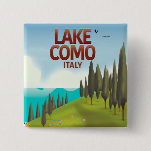 Meer van Como Italië reis ansichtkaart. Vierkante Button 5,1 Cm