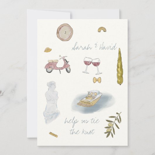 meer van Como Italië save the date met tekeningen Kaart (Voorkant)