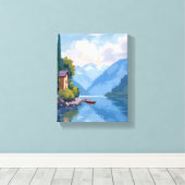 Meer van Como, Italië Schilderkunst Canvas Afdruk (Insitu (Houten vloer))