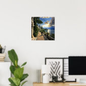 Meer van Como Italië vierkant reisposter Kunst Poster (Thuiskantoor)