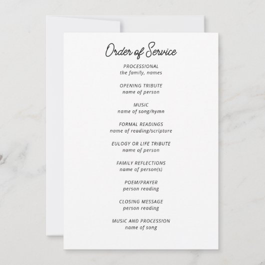 Meer van de pijnbomen, Funeral Memorial Program Kaart (Achterkant)