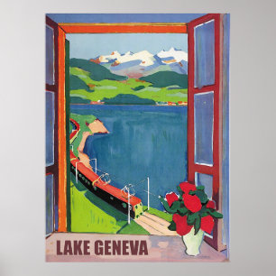 Meer van Genève, spoorlijn, uitzicht vanuit het ra Poster