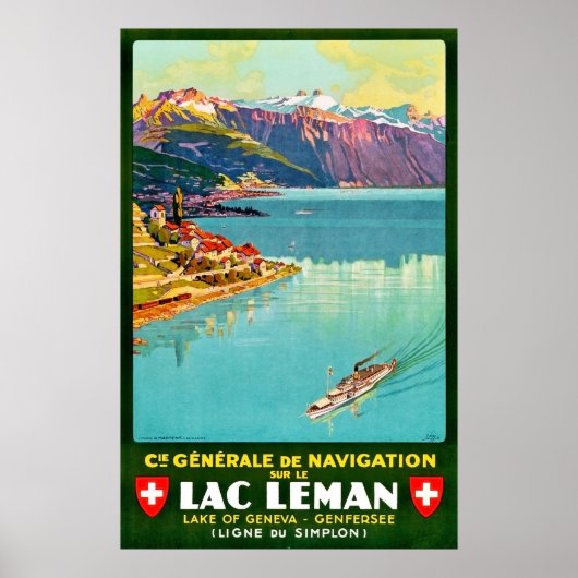 meer van Genève, uitzicht, Zwitserland, vintage Poster (Voorkant)