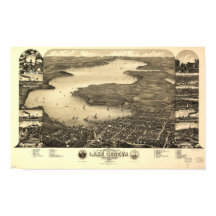 Meer van Genève WI 1882 Antiek Panoramische Kaart